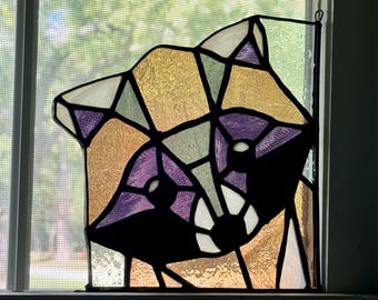 Peeking Raccoon Digital Stained Glass Pattern Download - Corner Piece - Printable PDF