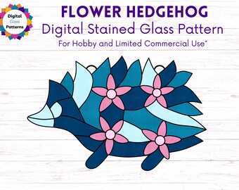 Stained Glass Hedgehog Suncatcher Pattern: Flower Design (Digital Download)