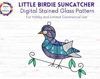 Printable Bird Digital Stained Glass Pattern - Spring Summer Decor - Instant Download SVG PNG PDF