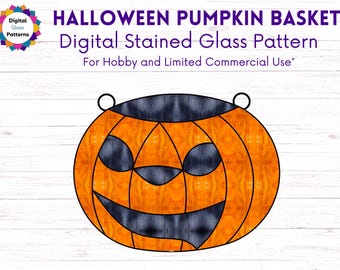 Stained Glass Halloween Pumpkin Basket Pattern - Easy Instant Download for Beginners