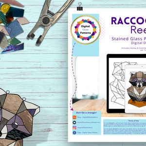 Raccoon Digital Stained Glass Pattern  Download - Suncatcher - Printable PDF