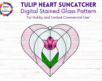 Tulip Heart Suncatcher Stained Glass Pattern (Digital Download)
