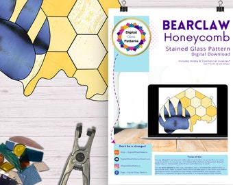 Honeycomb Bear Paw Digital Pattern - Download Stained Glass Suncatcher - Printable PDF