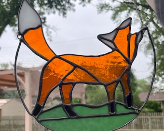 PATTERN- Fox Digital Stained Glass Download - Spring Summer Suncatcher - Printable Design - Beginner Friendly