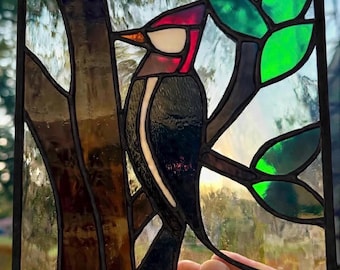 Woodpecker Stained Glass Panel Pattern SVG & PDF | Suncatcher Template | Beginner Copper Foil Design (Cricut Friendly)