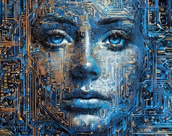 AI Frau Gesicht Kunstdruck | Cyberpunk Portrait (Digitaler Download)