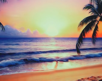 Tropischer Strand. Digitale Malerei. Wanddekoration.