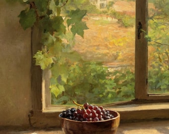 Weinberg Stilleben Kunstdruck | Weintrauben in Schale (Digital Download)