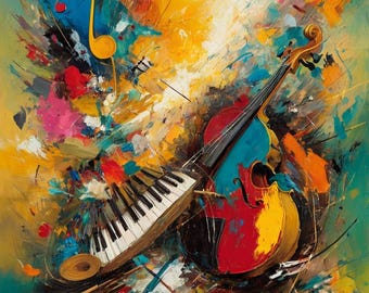 Bunte Musik Kunstdruck | Lebendige Instrumente (Digitaler Download)