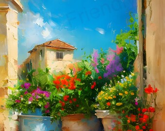 Italienischer Garten Blumentopf Blumenprint, Blumentöpfe (Digitaler Download)