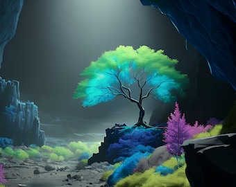 Surrealistische Landschaft. Digitale Malerei. Art Déco.