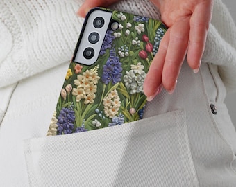 Spring Flowers Phone Case for iPhone 16 Floral Gift for Gardener Samsung Galaxy Case Tough Phone Cover 15 Pro Max plus Pixel 9 S24 Ultra