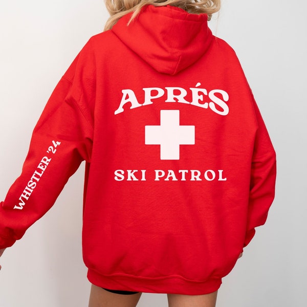 Custom Red Unisex Apres Ski Hoodie, Apres All Day, Personalized Apres Ski Weekend Sweatshirt, Vail Sweat Shirt, Ski Trip Merch, Ski Patrol