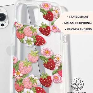 Strawberry Shortcake Inspired Phone Case, Cute Berry Themed iPhone Cover, Embroidered Patch Kawaii Strawberry Design Retro Sweet iPhone Case