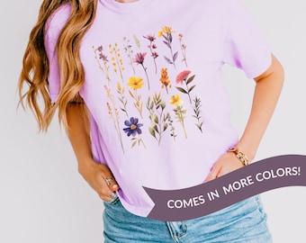 Cottagecore Vintage Botanical Wildflower Bouquet Cropped Comfort Colors® Shirt For Nature Lover Gifts For Gardener Floral Boho Aesthetic