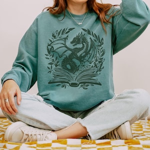 Dragon Book Sweatshirt, Comfort Colors Fantasy Series Bookworm Crewneck, Gift for Book Lover Shirt, Bookish Gifts for Book Club Sweater
