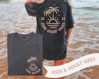 Custom Comfort Colors® Family Beach Shirts Personalized Matching Group Vacation TShirt Girls Trip Tropical Island Bach Retro Groovy Oversize