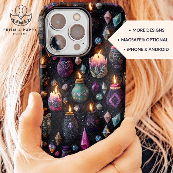 Witchy Phone Case, Halloween Phone Cases, Embroidered Mystical Potion & Crystals,  iPhone 15 14 13 Pro Tough Plus Max Magsafe Samsung Pixel