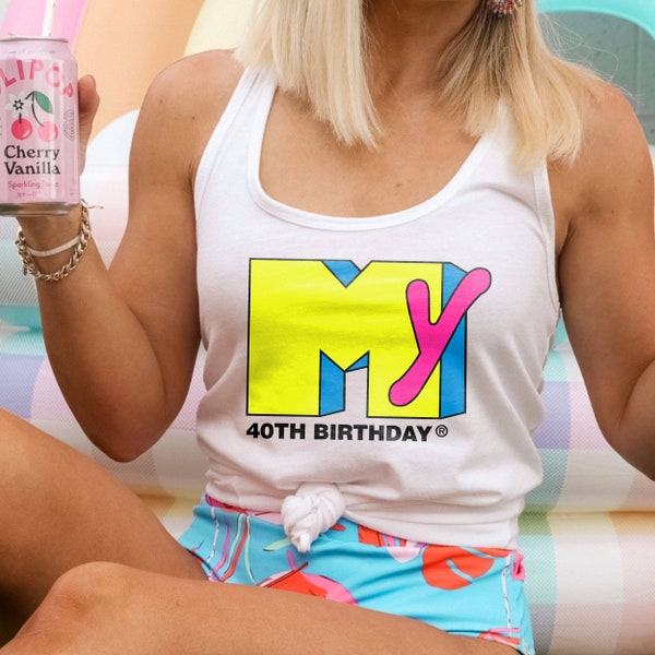 40th Birthday Shirt For 80's Theme 40th Birthday Party Tshirts For 80s Workout Themed Party Shirts Funny Retro Music Spandex Neon Outfit