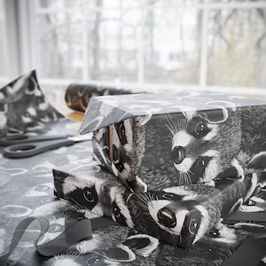 Raccoon Wrapping Paper, Cute Woodland Animal Lover Gift Wrap Glossy