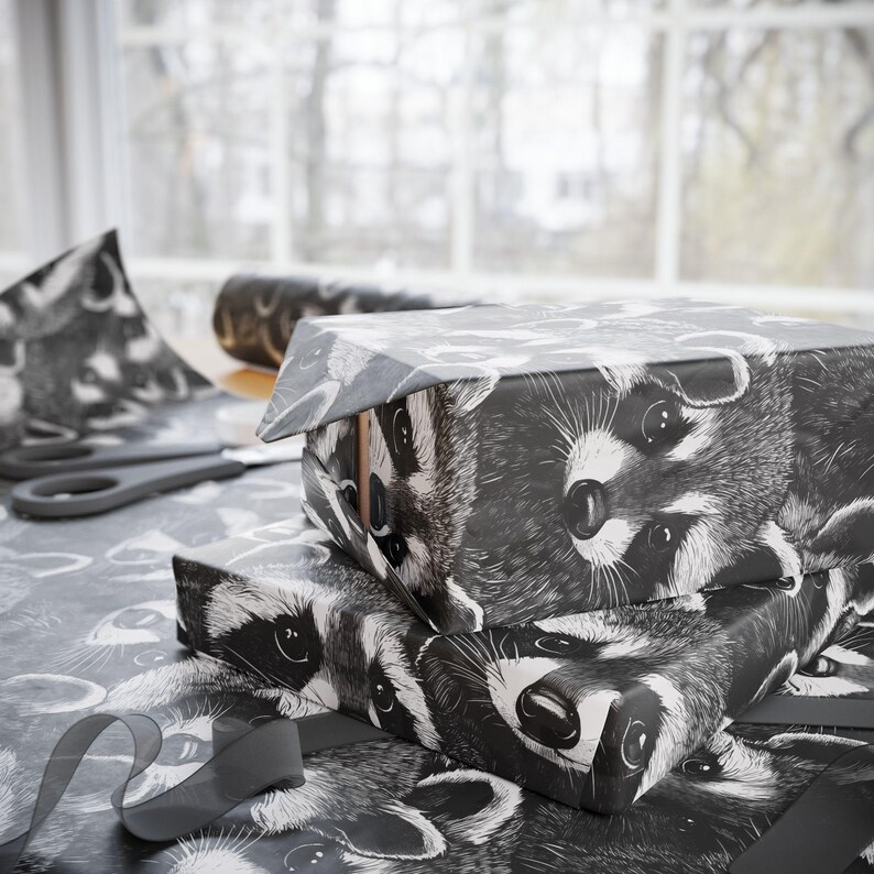 Raccoon Wrapping Paper, Cute Woodland Animal Lover Gift Wrap Glossy