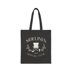 Sports Mom Tote Bag, Baseball Football Basketball Soccer Mom Gifts, Sports Mom Era, Funny Preppy Retro Sidelines Social Club Canvas Tote Black