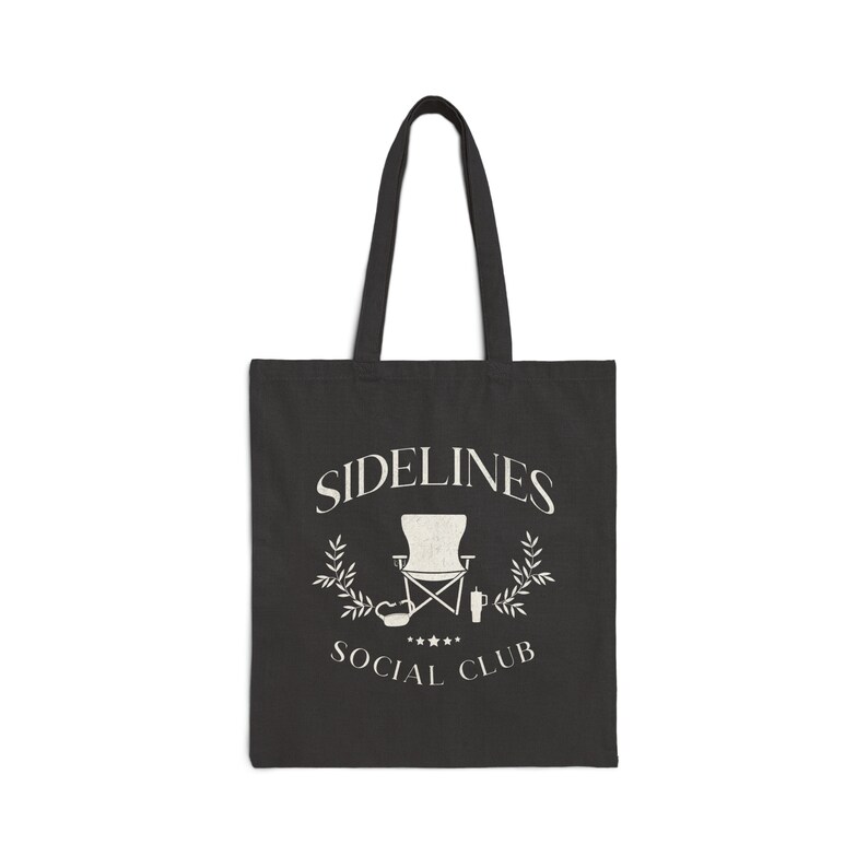 Sports Mom Tote Bag, Baseball Football Basketball Soccer Mom Gifts, Sports Mom Era, Funny Preppy Retro Sidelines Social Club Canvas Tote Black