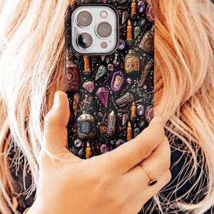 witchy phone case halloween mystical aesthetic magic potion crystals candles haunted embroidered embroidery iphone 13 14 15 16 pro max plus tough case magsafe wireless charging samsung galaxy 22 23 24 google pixel 6 7 8