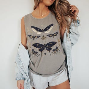 Luna Moth Shirt, Mystical Cottagecore Comfort Colors® Butterfly Tank Top Goblincore Clothing Cottage Core Gift for Nature Lover Gifts