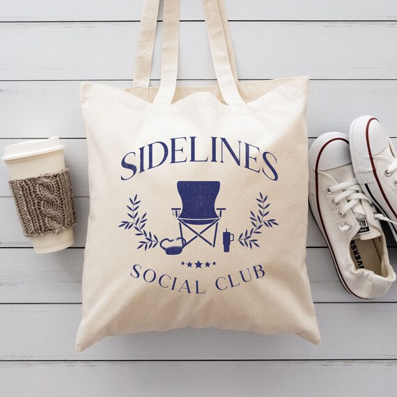 Sports Mom Tote Bag, Baseball Football Basketball Soccer Mom Gifts, Sports Mom Era, Funny Preppy Retro Sidelines Social Club Canvas Tote