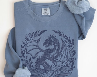 Dragon Book Sweatshirt, Comfort Colors Fantasy Series Bookworm Crewneck, Gift for Book Lover Shirt, Bookish Gifts for Book Club Sweater