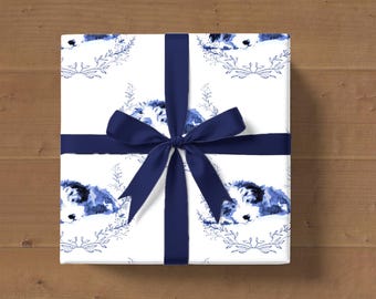 Aussiedoodle Christmas Giftwrap Roll, Pretty Toile Inspired Aussie Dog Lover Australian Shepherd  Doodle Wrapping Paper