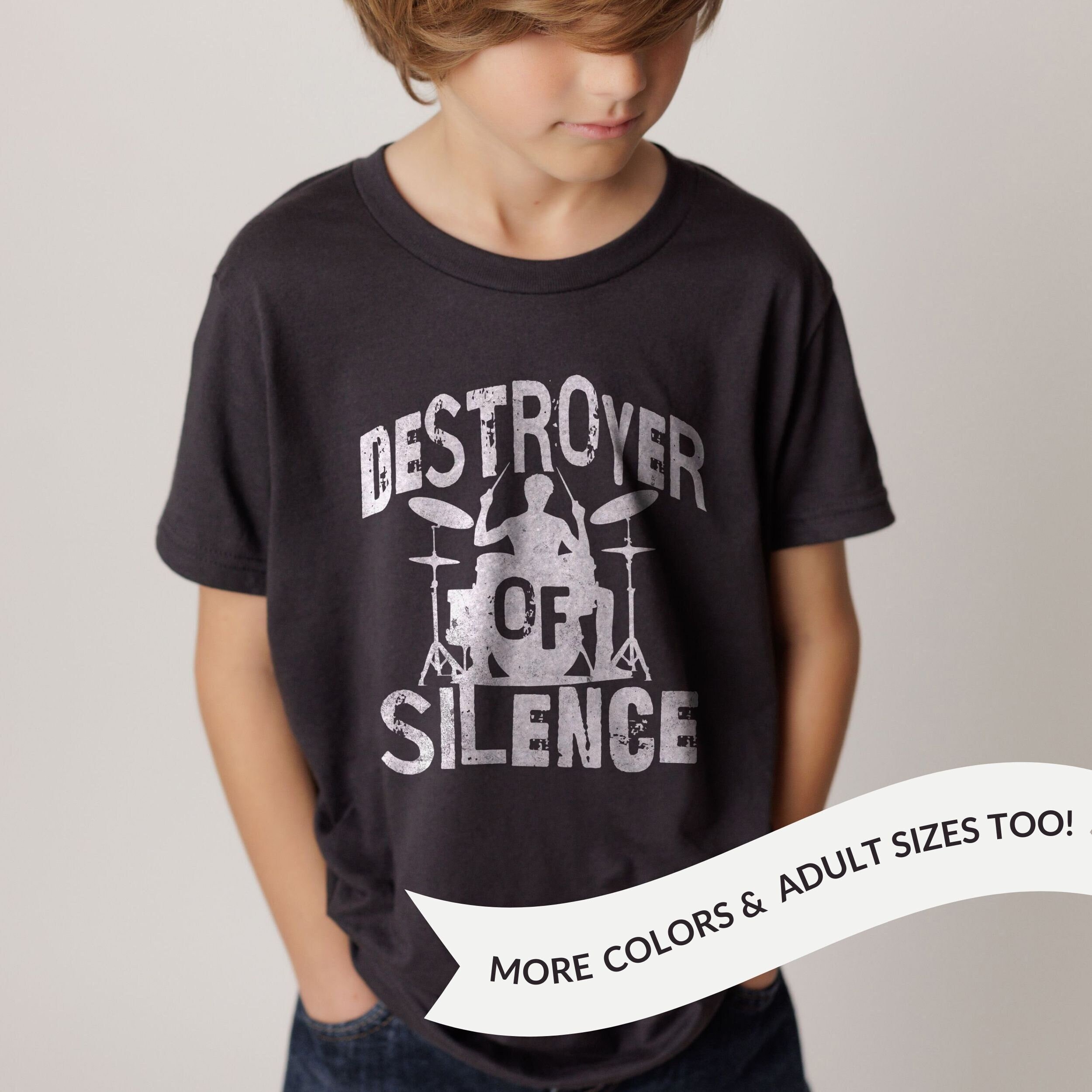 Gift for drummer, Destroyer of Silence Drums Shirt, Unisex Adult & Kids Size Funny Boys Drum Set Tshirt, Music Lover Gift For Musician