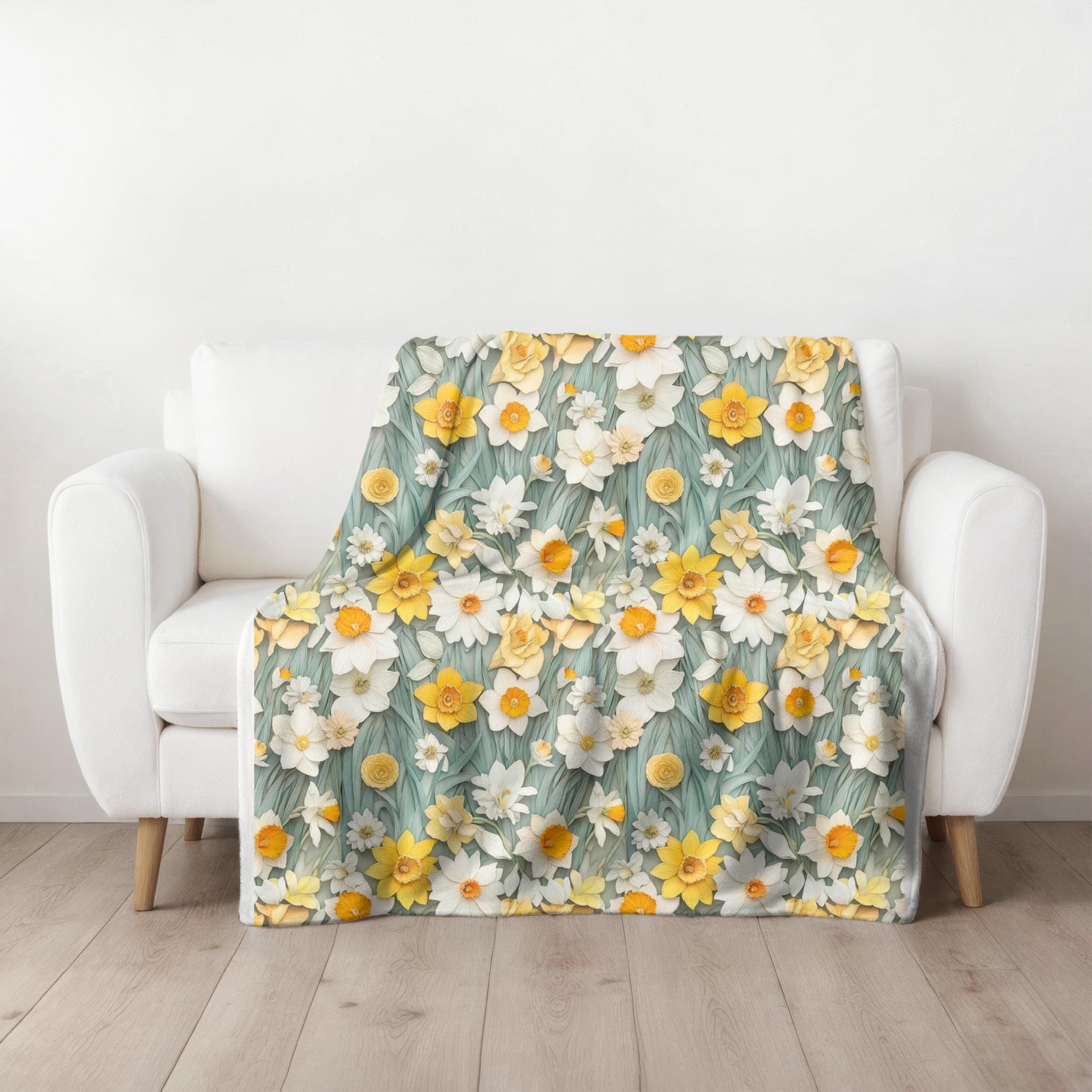 Daffodil Spring Flower Blanket, Easter Home Decor, Mothers Day