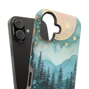 Mountain Landscape Watercolor Phone Case, Magsafe Nature Meadow Moon & Stars Phone Cover Tough Protective iPhone 16 pro max plus 15 14 13