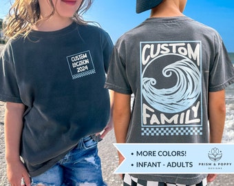 Family Beach Vacation Shirts, Custom Comfort Colors® Oversize Surf Tshirts, Personalized Matching Group Ocean Wave Tee, Girls Trip Shirts