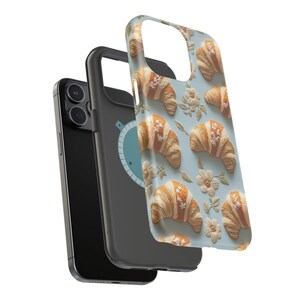 cute croissant phone case embroidered embroidery flowers girly feminine foodie chef cook gift for mom france french food samsung galaxy pixel iphone 13 14 15 pro max plus magsafe tough case wireless charging boho aesthetic