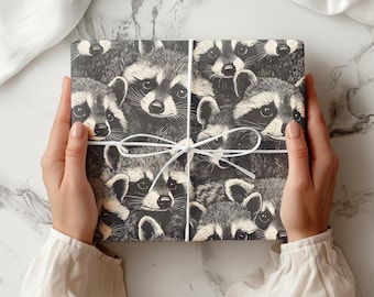 Raccoon Wrapping Paper, Cute Woodland Animal Lover Gift Wrap