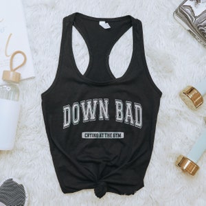 funny ttpd tank top down bad crying at the gym lyrics athleisure workout top gym athletic gift for fitness era swiftie swifty tortured poets racerback