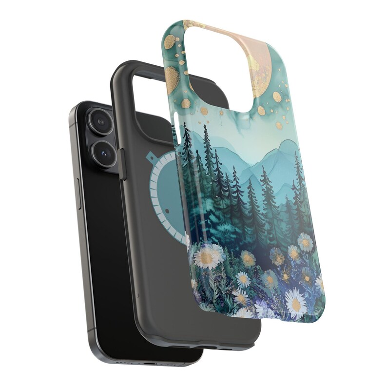 Mountain Landscape Watercolor Phone Case, Magsafe Nature Meadow Moon & Stars Phone Cover Tough Protective iPhone 16 pro max plus 15 14 13