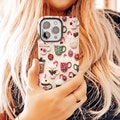 Christmas Coffee Lover Phone Case, Cute Embroidered Holiday Mug Magsafe iPhone 15 Pro Max Case for Samsung S24 Ultra Plus Tough Pixel Cover