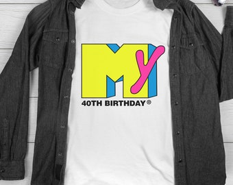 Express Delivery! 40th Birthday Shirt For 80&#39;s Theme 40th Birthday Party Tshirts For 80s Workout Themed Party Shirts Funny Retro Music Neon