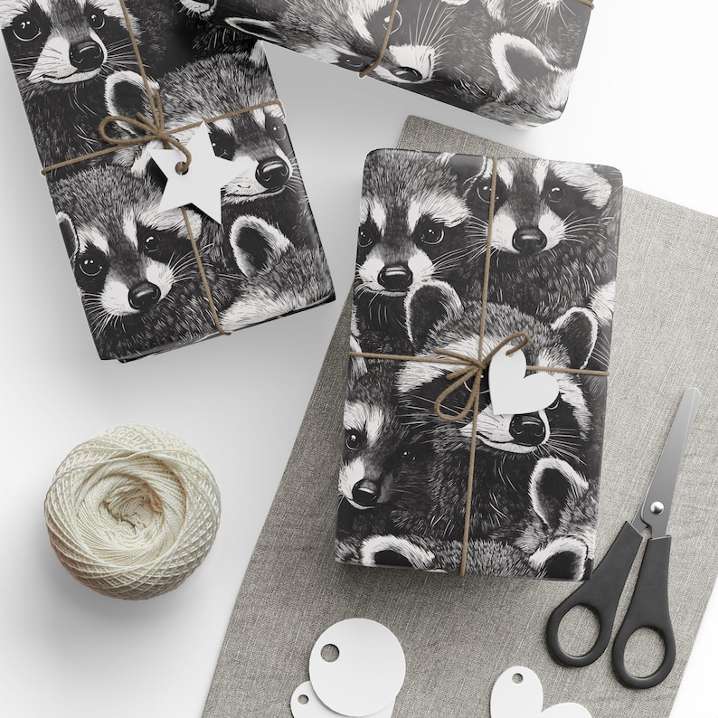 Raccoon Wrapping Paper, Cute Woodland Animal Lover Gift Wrap image 4