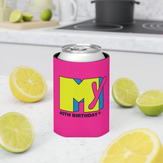 40th Birthday Coozie Can Cooler For 80's Theme 40th Birthday Party Favors For 80s Workout Themed Party Funny Retro Music Spandex Neon