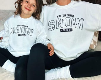 Family Ski Trip Sweatshirt, Snow Squad Custom Matching Ski Weekend Merch Kids & Adults, Varsity Personalized Last Name Winter Mountain Shirt
