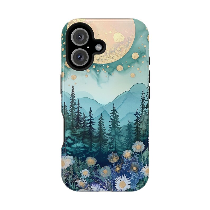 Mountain Landscape Watercolor Phone Case, Magsafe Nature Meadow Moon & Stars Phone Cover Tough Protective iPhone 16 pro max plus 15 14 13