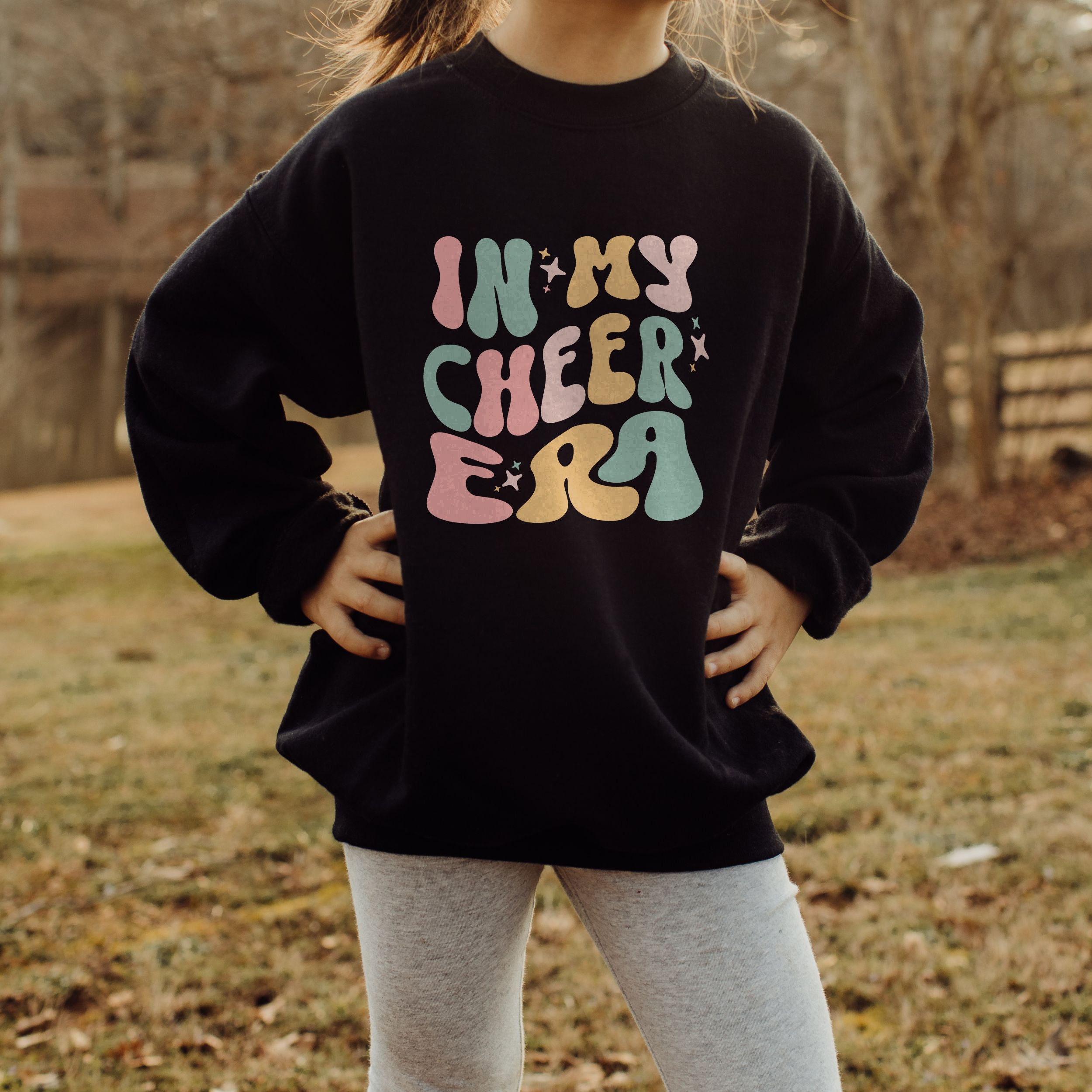 Kids In My Cheer Era Sweatshirt For Cheerleader Gift For Girls Cheer Gifts For Tween Sports Gift Girls Cheerleading Shirt Youth Retro Groovy