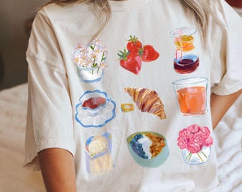 Breakfast Club Comfort Colors® Croissant Shirt, Cute Preppy Girly Retro French Pastry Coffee Tshirt, Gift for Foodie, Brunch Social Club Tee