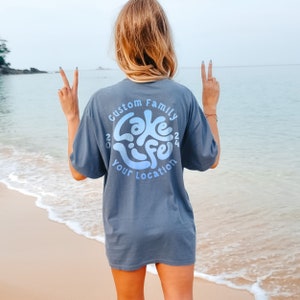 Custom comfort colors lake shirts front back print lake life retro groovy unisex matching family group lake trip vacation lake house lake bum shirts life is better at the lake kids adults sizes oversized