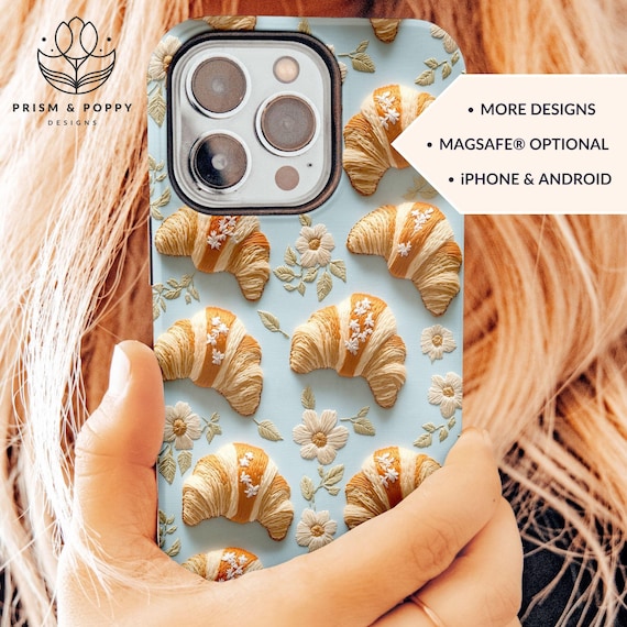 Croissant Phone Case for foodie, Girly Phone Cases, Gift for Pastry Chef or Cook, iPhone 16 Pro Max 15 Plus 14 Tough Magsafe Samsung Pixel